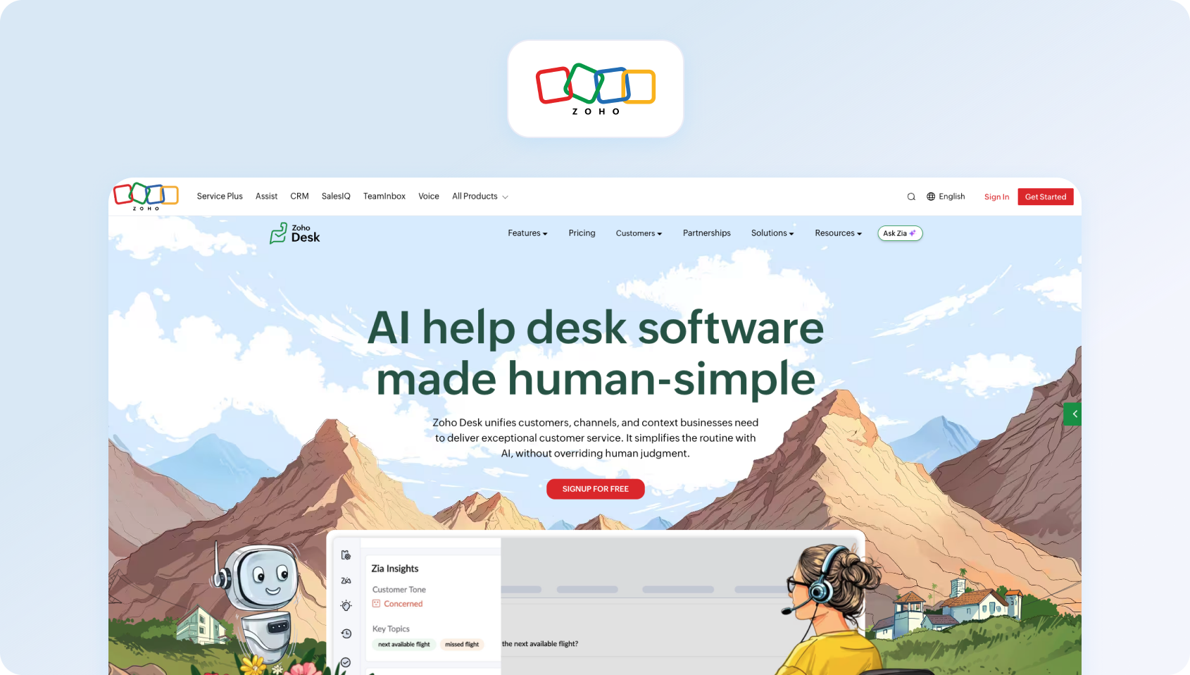Zoho Desk homepage