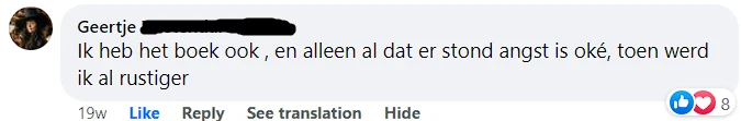 A black and white photo of a person with the words "Geef me een boek" written on it.