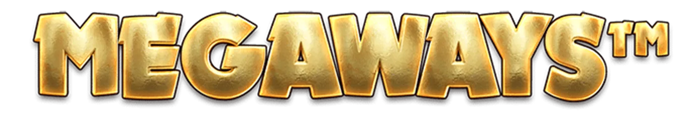 Gold shiny text spelling MEGAWAYS™ against a black background.