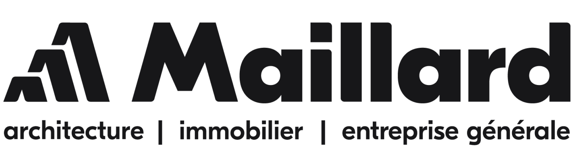 Logo de Maillard avec des formes architecturales et texte indiquant architecture, immobilier, entreprise générale.