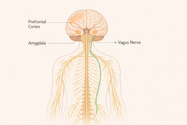Illustration showing nervous system components linked to emotional regulation.
