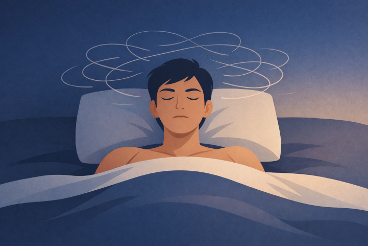 Tired but wired feeling caused by nighttime nervous system hyperarousal.