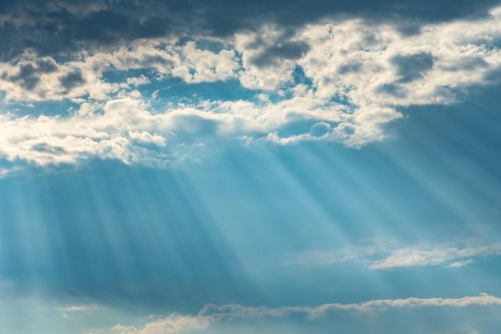 Heavenly looking sky with sunbeams coming from the clouds.