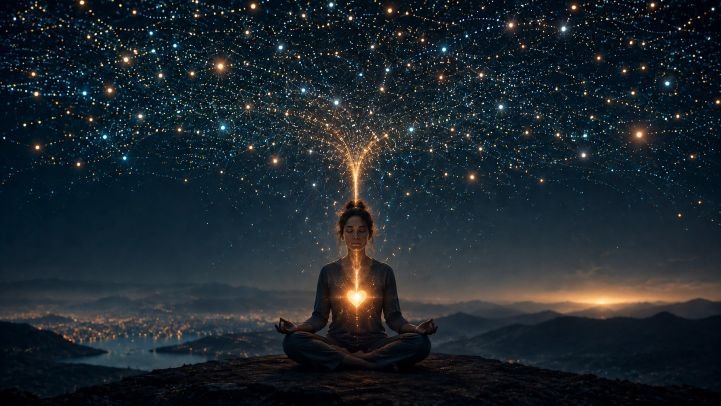 A woman in deep meditation accessing Absolute Intelligence.
