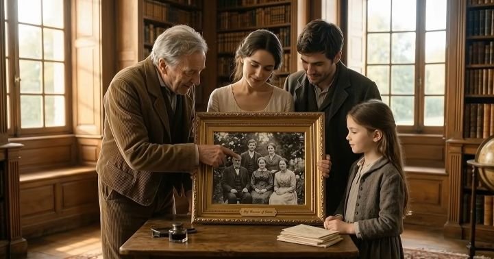 Older man sharing about past ancestors with younger family members.