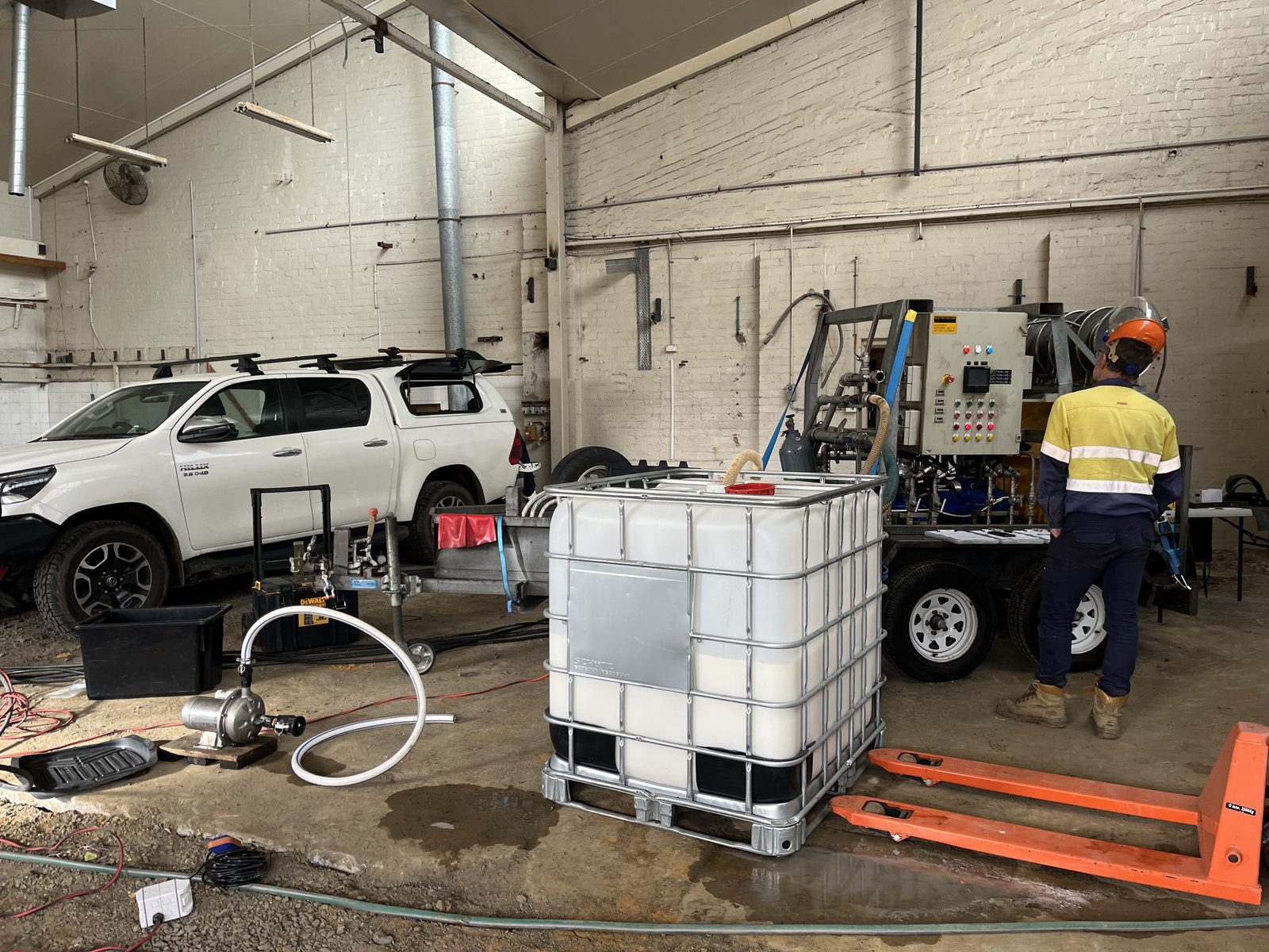 Remediation equipment and a consultant inside the warehouse