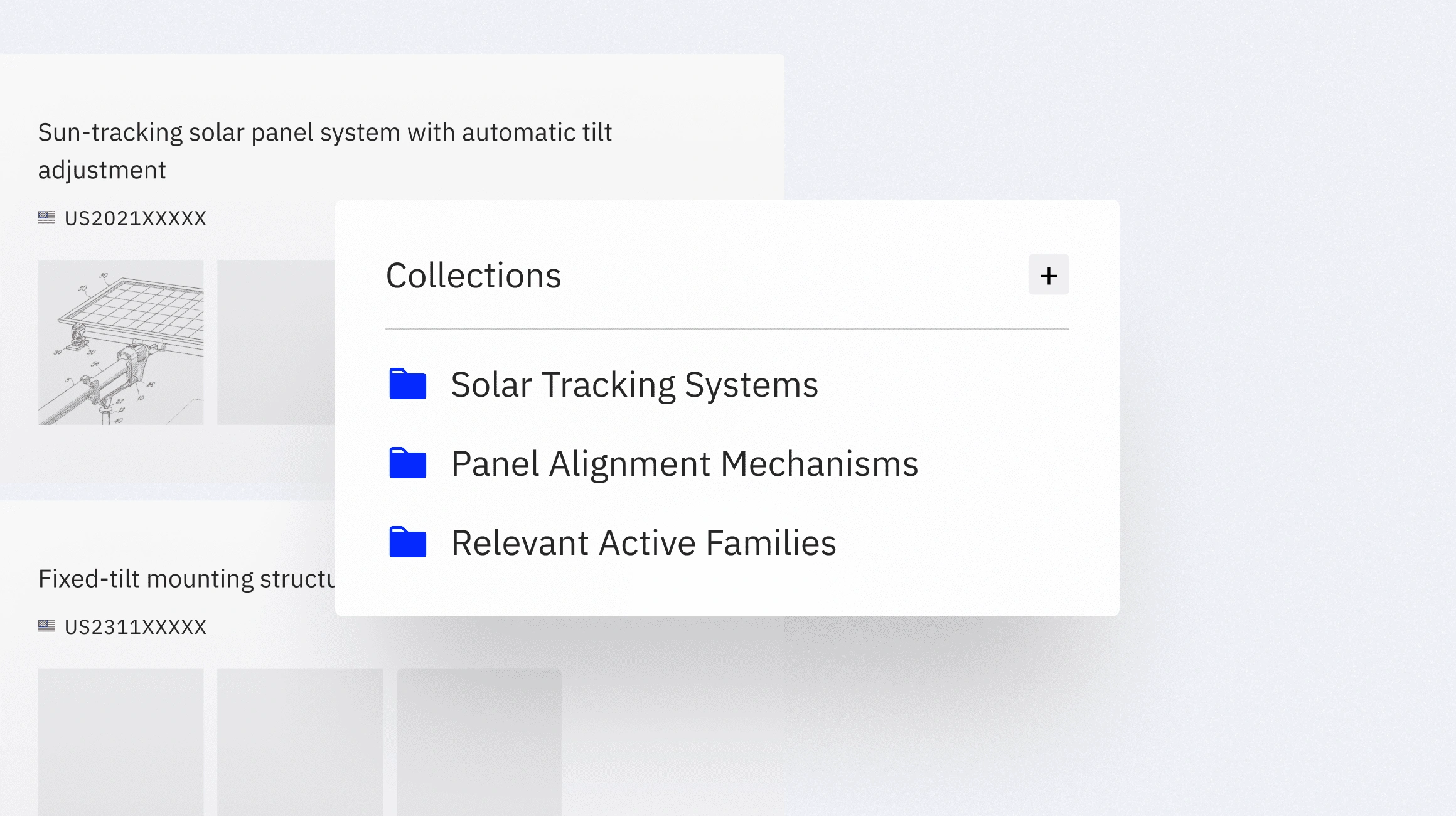 Menu showing collections: Solar Tracking Systems, Panel Alignment Mechanisms, and Relevant Active Families folders.