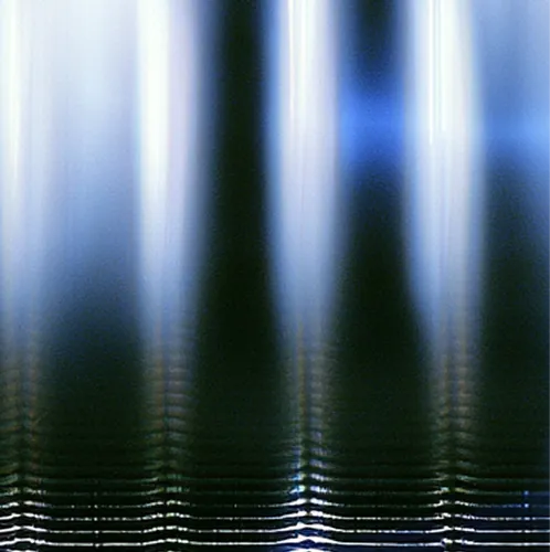 Abstract vertical blue and black streaks with a horizontal ripple pattern at the bottom.