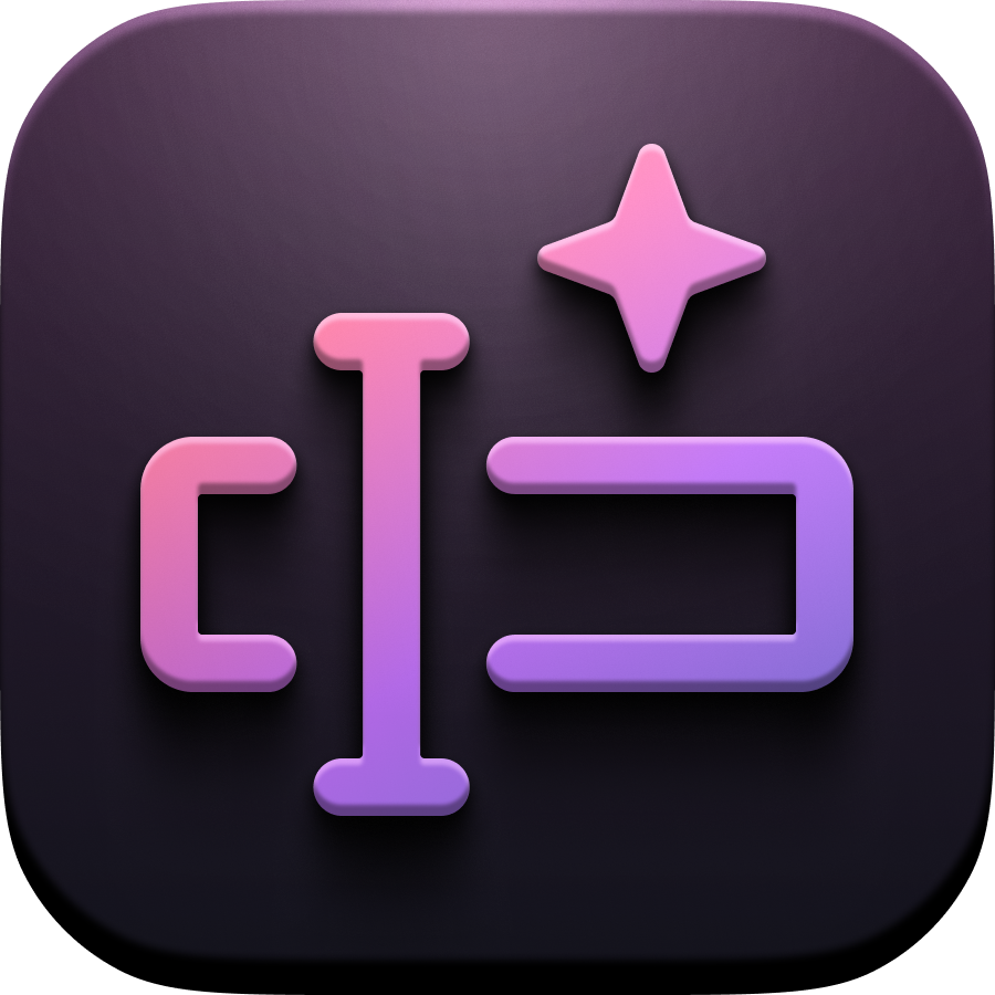 Abstract purple and pink logo icon with a text cursor and sparkle