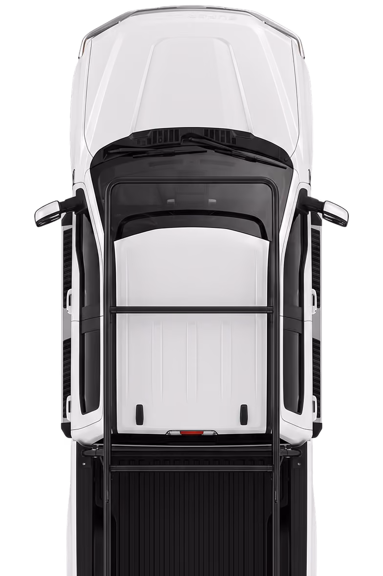 Top-down view of a white pickup truck