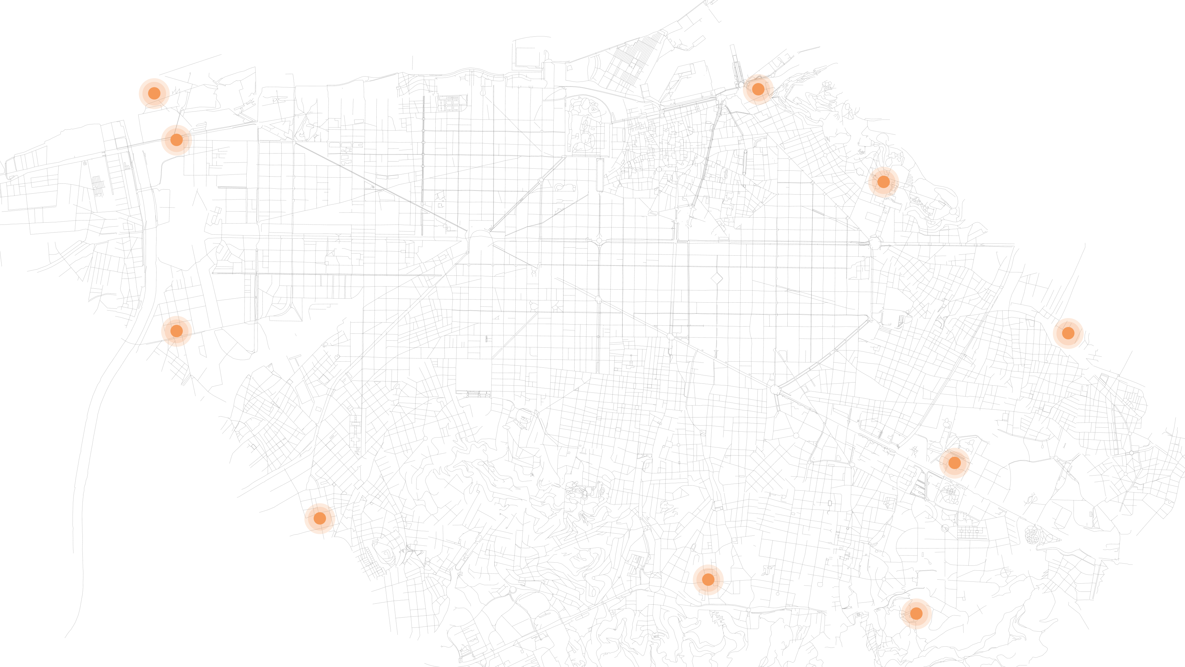 Outline map with scattered Motorq dashboard location markers