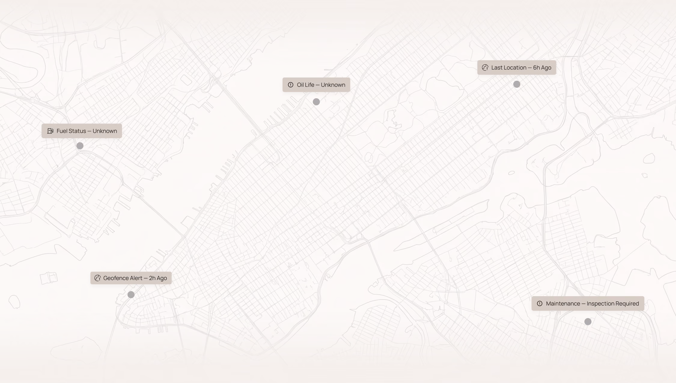 Map with Motorq dashboard location pins for rental fleet vehicles