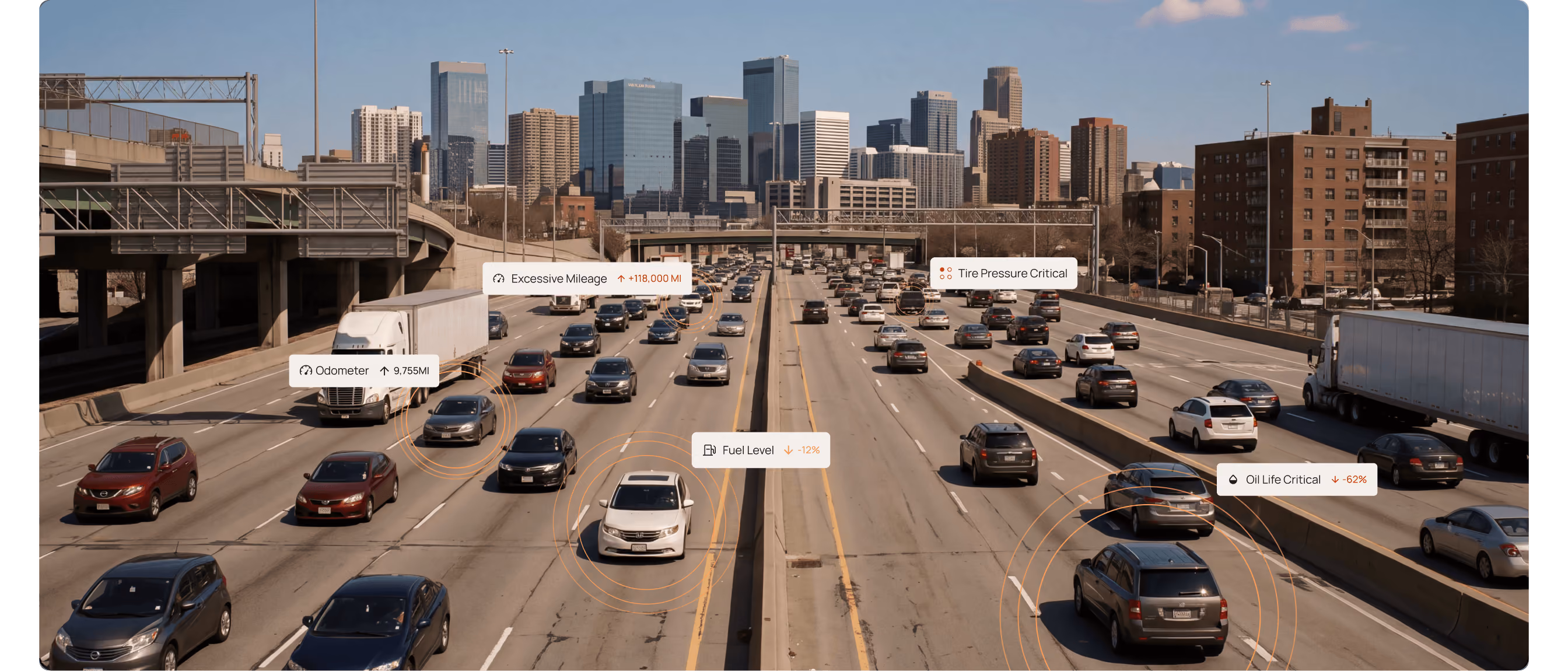 Aerial view of highway traffic in a city