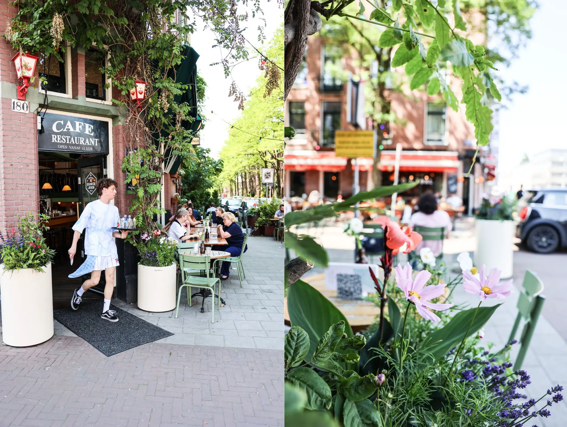 Terras van Café Gambrinus in De Pijp met beplanting