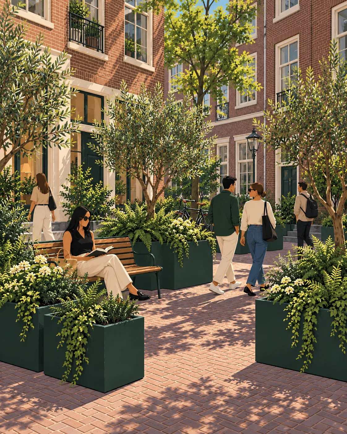 Groene binnenplaats tussen appartementen