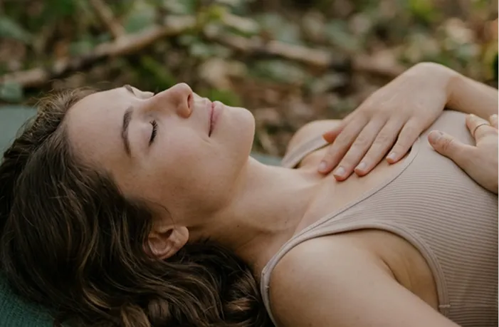 Guided breathwork session in a calm studio space