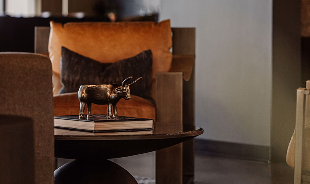 Leather lounge chair in a softly lit office interior
