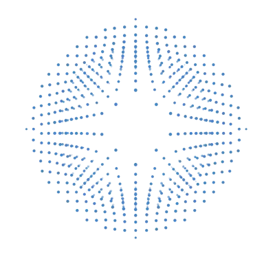 Abstract circular design with symmetrical, radiating blue and gray lines forming a star shape in the center.