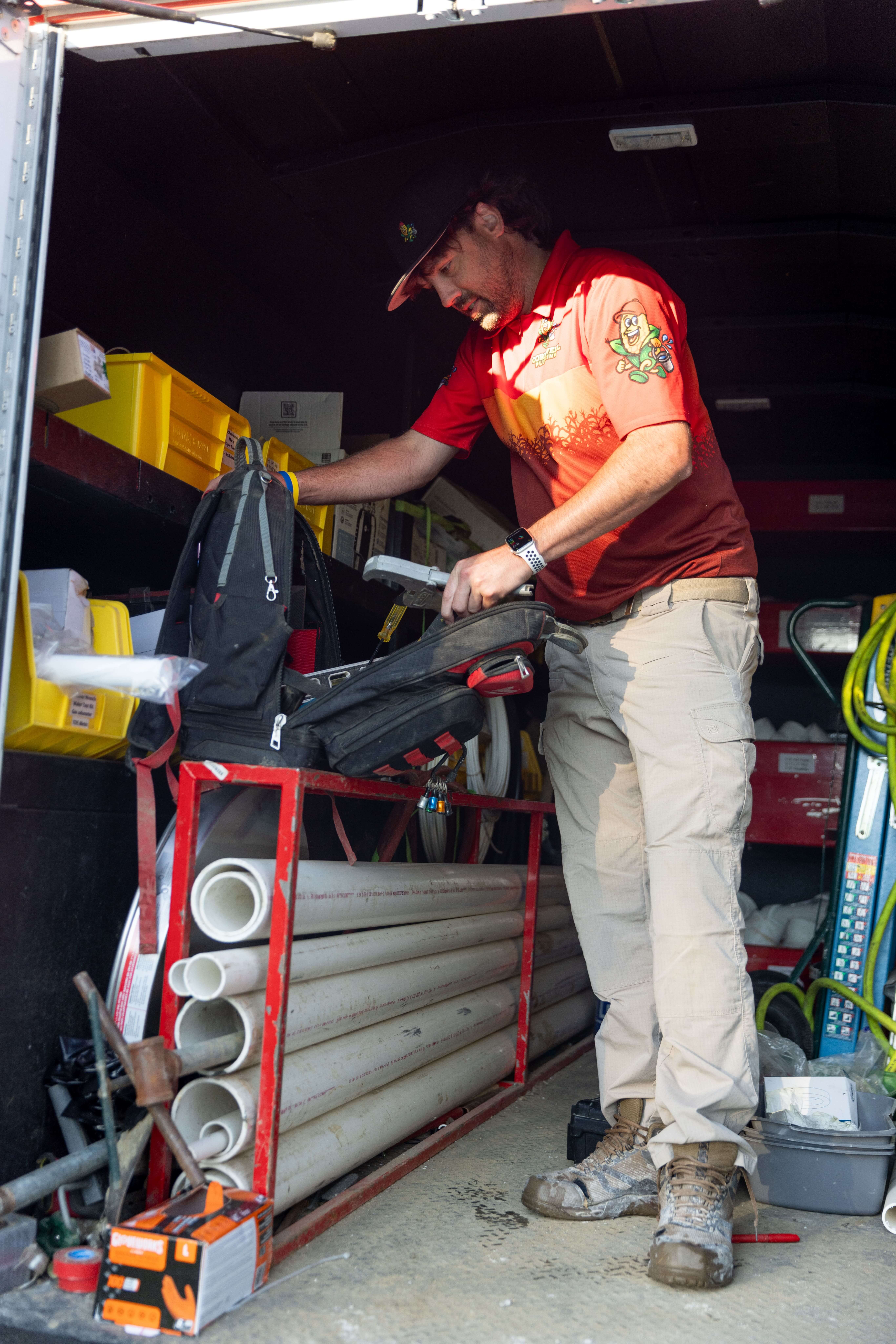 Leaking sewer pipe repair services by Cornwell Plumbing in Indiana, providing expert detection and fix solutions, emergency plumbing assistance, and reliable pipe leak detection since 1989.|- Precise plumbing repair with adjustable pipe wrench on shiny faucet component for reliable plumbing services.
