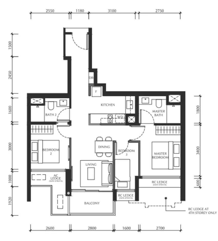 The Serra Residences 3 Bedroom floor plan