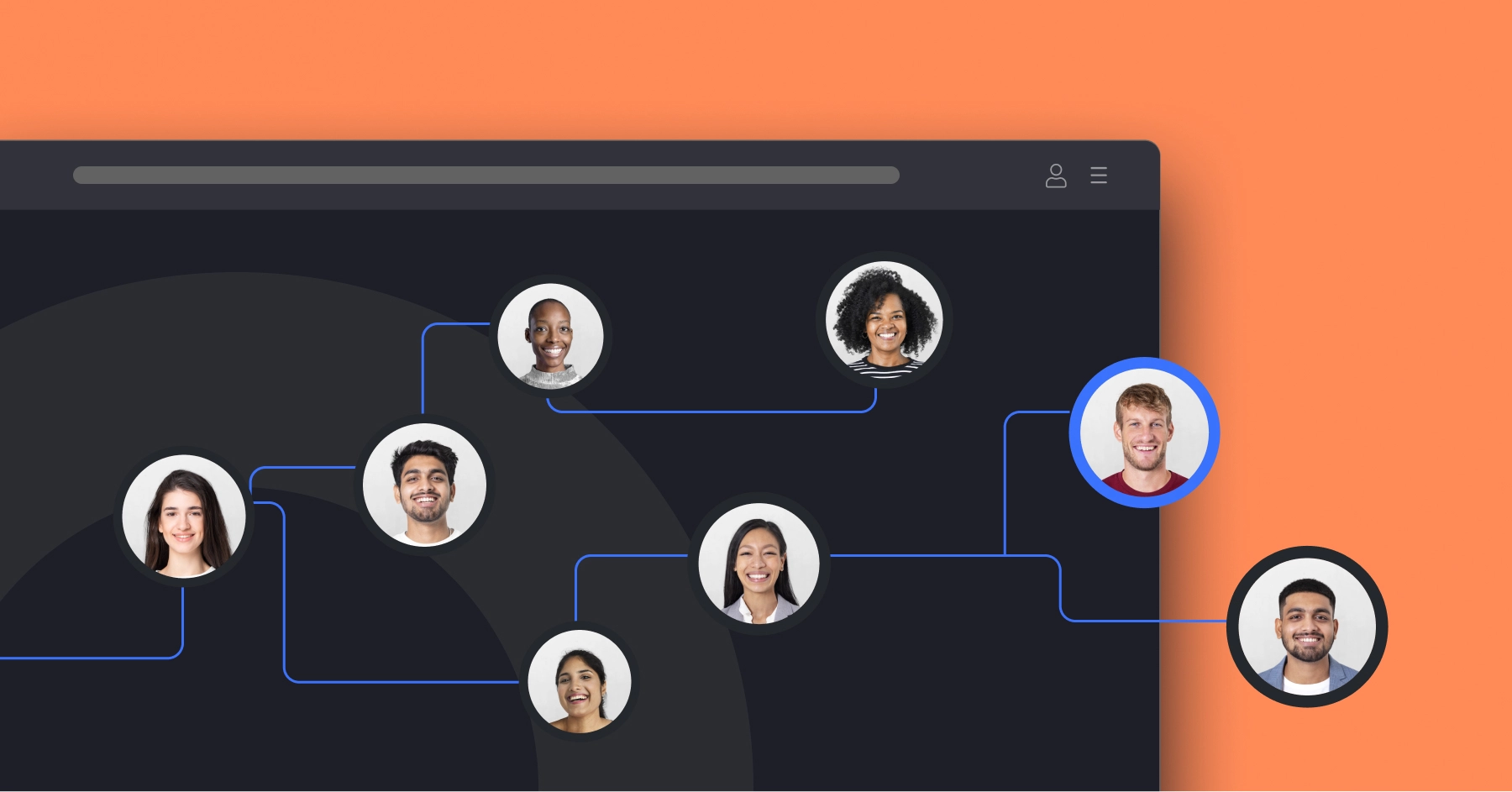 Image showing members of staff connected through business workflow. The image represents workflow management in HR