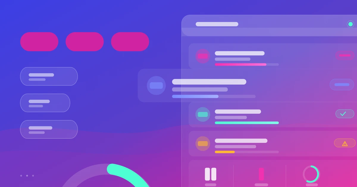 Abstract illustration representing Making Tax Digital orchestration for managed service providers, showing a submission pipeline dashboard with client deadline tracking, quarterly VAT and corporation tax submission statuses, and real-time workflow visibility — blue and pink gradient design.