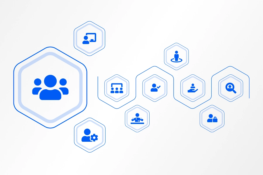 Blue icons on human resource processes