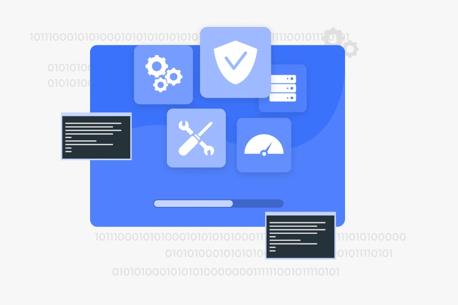 Blue graphics of tech insights