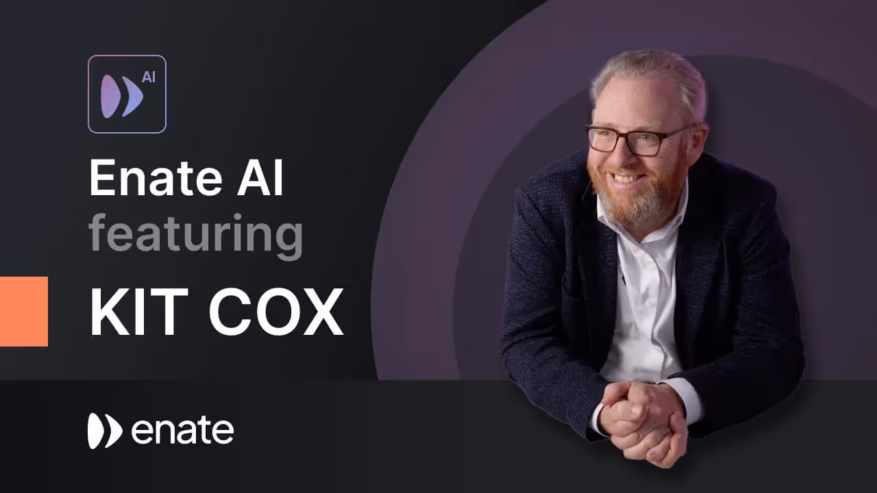 Profiule picture of Enate founder Kit cox next to text that says EnateAI explained