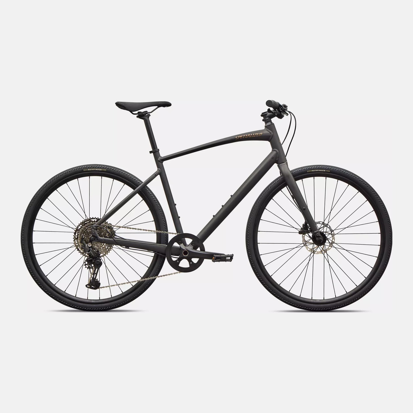 Specialized Sirrus X 3.0 fitness hybrid bike in metallic obsidian, side view
