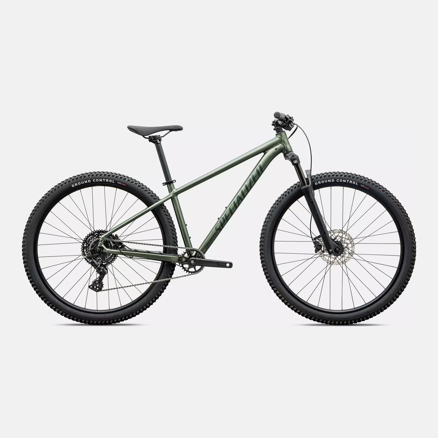 Specialized Rockhopper Sport hardtail mountain bike in bottle green, side view