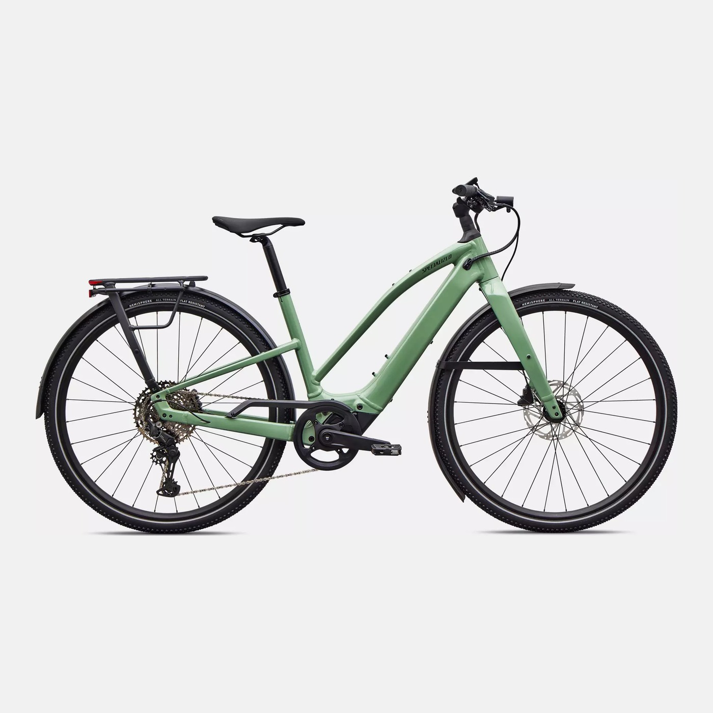 Specialized Turbo Vado SL 2 step-through electric bike in oak green, side view