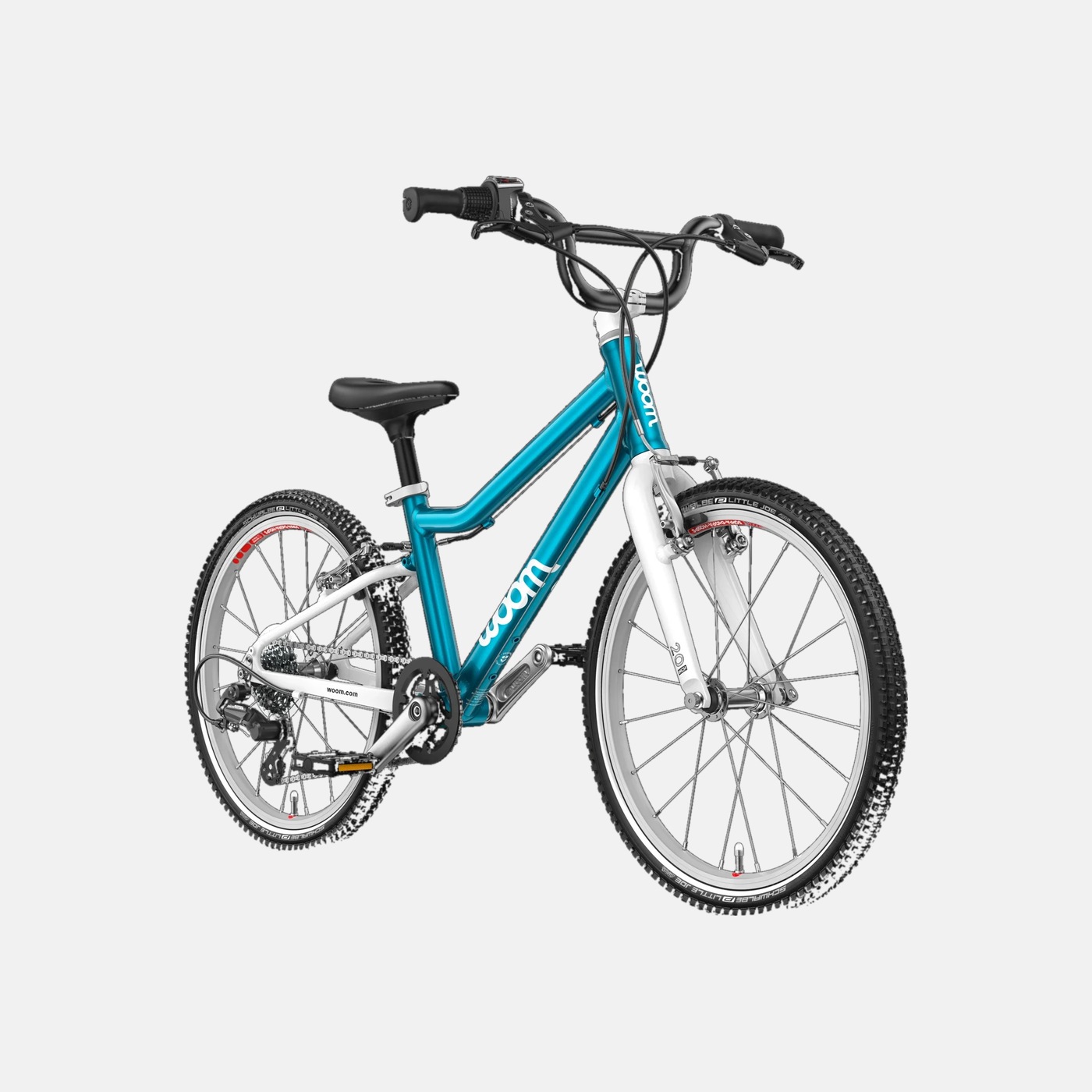 woom GO 4 kids' bike in teal, three-quarter front view