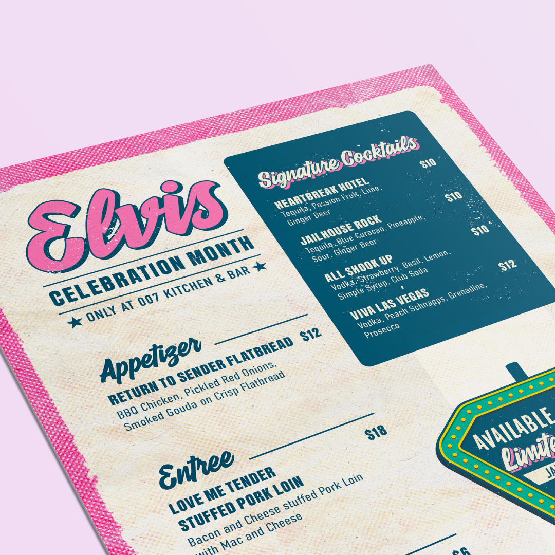 A mockup of the specialty menu featuring bold retro typography.
