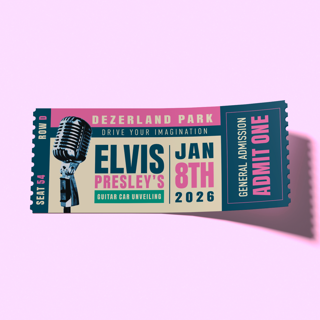 Vintage style concert ticket mockup featuring a vintage microphone on the side