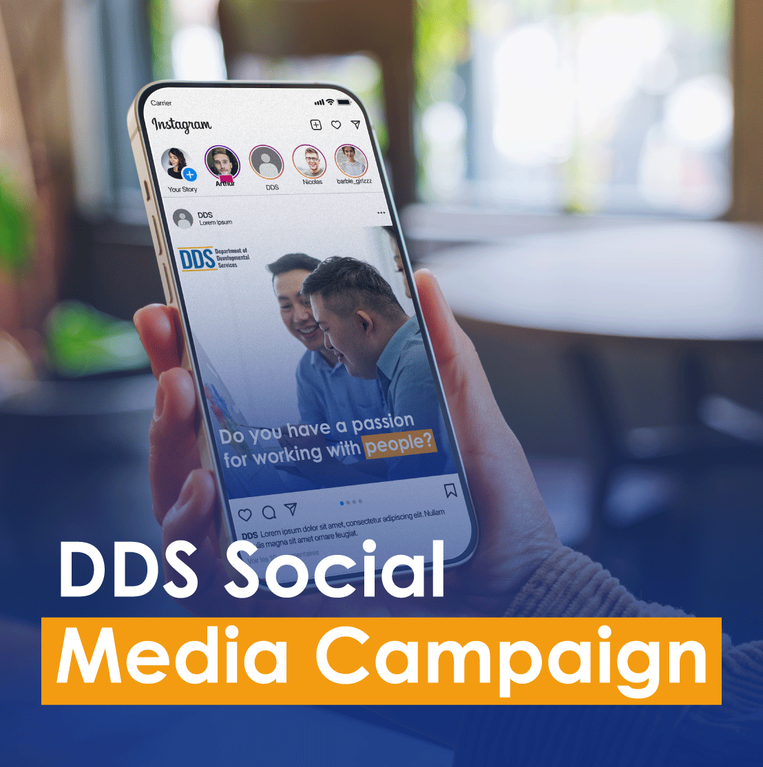 woman holding phone and looking at dds social media post