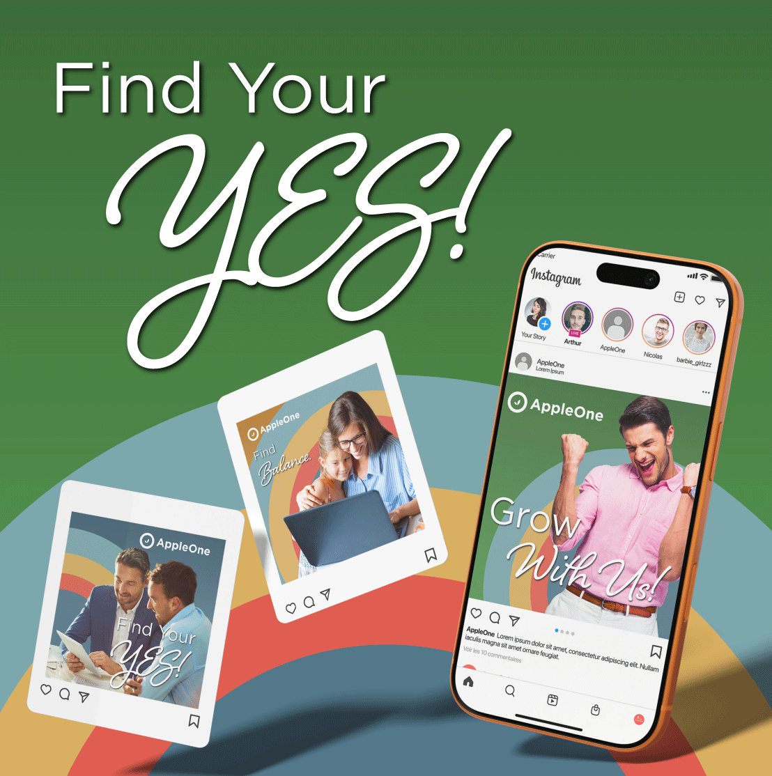 Find Your Yes social media campaign graphic featuring mockups of some of the posts.
