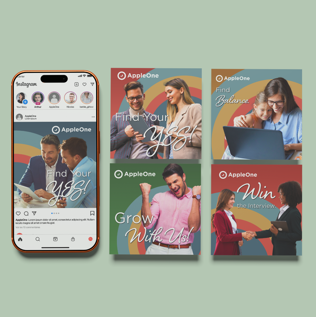 Find Your Yes graphics arranged next to a phone mockup.