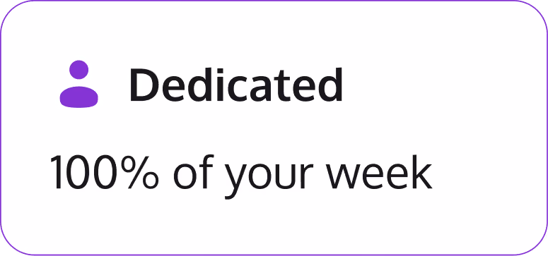 Icon of a person with text reading Dedicated and 100% of your week.