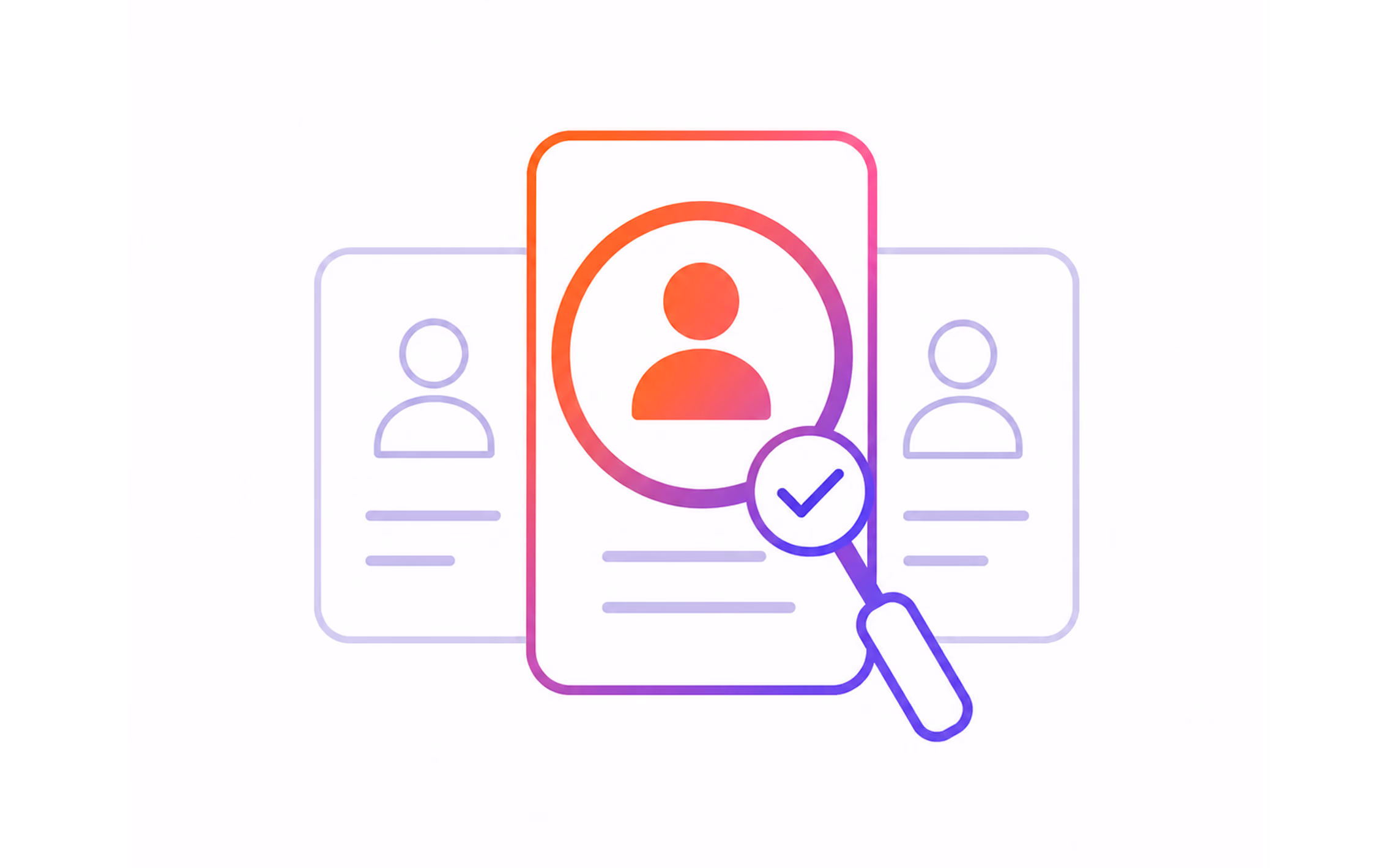 Stylized profiles with one highlighted and magnified with a checkmark, symbolizing user selection.