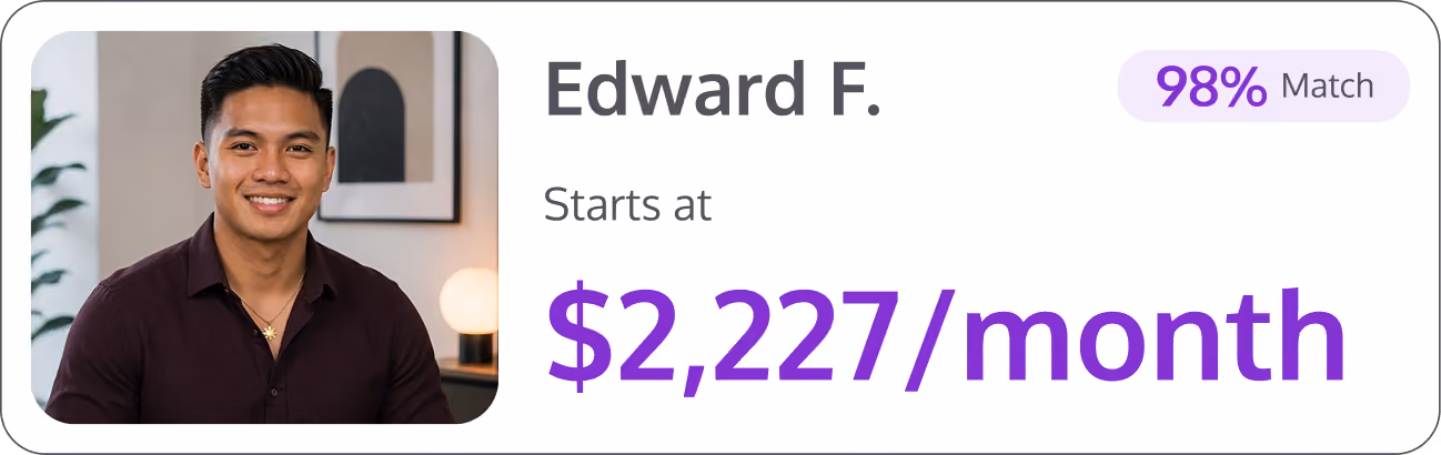 Profile card of Edward F. with 98% match and a monthly starting price of $2,227.