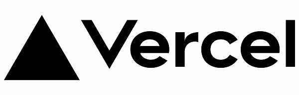 Black solid triangle next to the word Vercel in bold black text on white background.