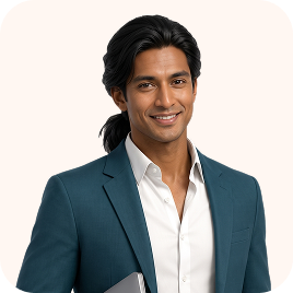 Smiling man with long black hair tied back wearing a teal suit jacket over a white shirt, holding a laptop.