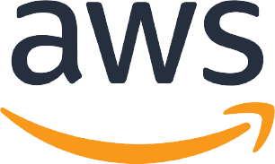 AWS logo with black letters and an orange curved arrow below.