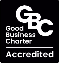 Good Business Charter logo with the text Accredited in white on a black background.