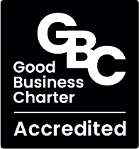 Good Business Charter logo with the text Accredited in white on a black background.