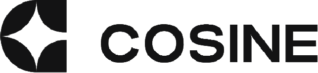 Cosine brand logo with a black geometric shape left of the word COSINE in bold letters.