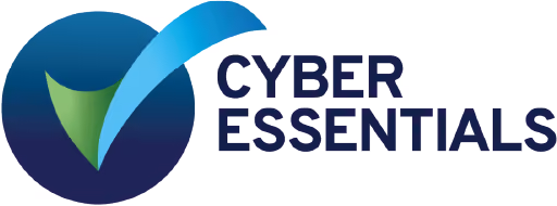 Cyber Essentials logo with blue circle and checkmark next to text.