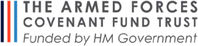 Logo of The Armed Forces Covenant Fund Trust funded by HM Government with red, white, and blue stripes.