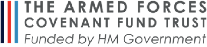 Logo of The Armed Forces Covenant Fund Trust funded by HM Government with red, white, and blue stripes.